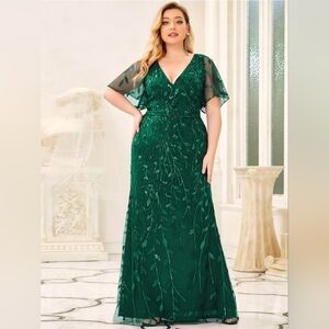 Ever Pretty Deep Green V-Neck Maxi Dress